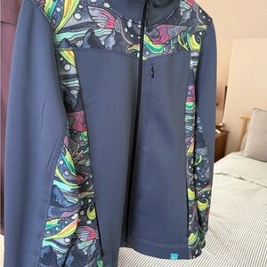 Fishewear cadet blue jacket with Halle Borialis accents. Medium. Alaska made.